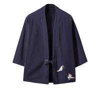 FASLOLSDP Haori Giacca Uomo Kimono Cardigan Uomini Samurai Abbigliamento Tradizionale Giapponese Leggero Stampato Yukata Maglione Confortevole Top, Z-0918 Marine, XXL