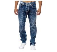 FASLOLSDP Jeans da uomo Relax Fit Stretch, Straight Jeans comodi, traspiranti, indeformabili per tutti i giorni e il tempo libero, eleganti pantaloni da ufficio con elastico confortevole, Blu, L