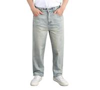 FASLOLSDP Jeans elasticizzati da uomo, estivi, casual, con vita elastica, leggeri e leg, pantaloni in denim larghi, resistenti, abbigliamento da lavoro, per il tempo libero, Azzurro, M