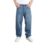 FASLOLSDP Jeans elasticizzati da uomo, estivi, casual, con vita elastica, leggeri e leg, pantaloni in denim larghi, resistenti, abbigliamento da lavoro, per il tempo libero, Blu, L