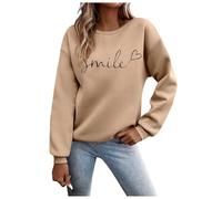 FASLOLSDP Maglione da donna con scollo rotondo, stampa grafica, a maniche lunghe, in cotone, oversize, Autumn casual, per le mezze stagioni, per il tempo libero, per leggings e jeans in ufficio, cachi