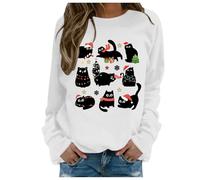 FASLOLSDP Maglione da donna con stampa di gatto, a maniche lunghe, girocollo, Autumn Inverno Giacca per le mezze stagioni, da donna, in cotone, casual, per lo sport, streetwear, bianco, XL