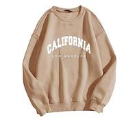 FASLOLSDP Maglione da donna in cotone a maniche lunghe senza cappuccio con stampa a lettere, comodo per Autumn Inverno Casual Sport Streetwear tempo libero quotidiano, cachi, L