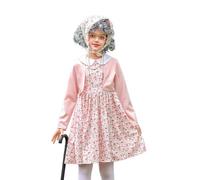 FASLOLSDP Nonna Parrucca grigia Old Lady Costume Set Bambini 2025 Nonna Cosplay Accessori con Foulard Vestito, Giacca Nonna Travestimento Carnevale Nonna Travestimento Costume Cosplay