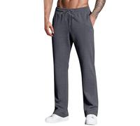 FASLOLSDP Pantaloni da jogging elasticizzati per uomo, a gamba larga, in cotone, traspiranti, con tasche laterali, taglio dritto, per il tempo libero, tinta unita, grigio scuro, XXL