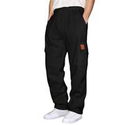FASLOLSDP Pantaloni da jogging elasticizzati per uomo, gamba larga, in cotone, traspiranti, taglio dritto, per il tempo libero, pantaloni lunghi da allenamento, da uomo, Nero , L