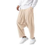 FASLOLSDP Pantaloni lunghi da uomo, in lino, aderenti, leggeri, per il tempo libero, vacanze, spiaggia, yoga, hippie, bianco, 3XL
