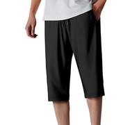 FASLOLSDP Taglie forti, L-6XL, pantaloncini da corsa con coulisse, pantaloni sportivi da uomo, altamente elasticizzati, per il tempo libero, in seta di ghiaccio, per l'estate a 3/4, per le vacanze