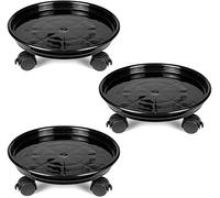 Fasmov Confezione da 3 contenitori per piante in plastica da 30 cm, carrello per piante, con rotelle universali, per casa, giardino, ufficio, con ruote universali, colore nero