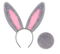 FASOTY Cerchietto e coda di Pasqua con orecchie da coniglietto grigio, per donne e ragazze, accessori morbidi e carini per feste di Pasqua