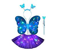 FASSME Vestito da fata per bambini, set con luci a LED, include gonna a LED, bacchetta e fascia per capelli