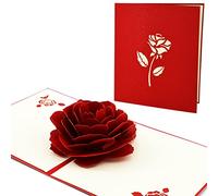 Fassory Biglietto di auguri 3D pop-up con fiori di rosa rossa, realizzato a mano, biglietto di auguri universale, biglietto di compleanno, biglietto di ringraziamento, fidanzata, mamma (rosa rossa)