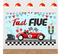 Fast Five Birthday Sfondo Banner 1,5 x 3 Ft Auto da corsa 5 ° compleanno Decorazione Fast Five Party Decorazioni Blu Rosso Racing Tema Sfondo Vintage Auto da Corsa Forniture per feste per 5 ° Ragazzi