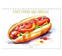 FAST FOOD AQUARELLE (Tischkalender 2026 DIN A5 quer), CALVENDO Monatskalender: Kunstvoll schnelles Essen mit Wasserfarben