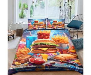 Fast food feastSet Di Copripiumino microfibra morbida 3 Pezzi stampa di 3D cerniera nascosta Vibrant cartoon style copripiumino incluso federe aiosa ultra morbido for ragazze King（220x240cm）