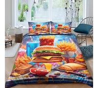 Fast food feastSet Di Copripiumino morbida microfibra 3 Pezzi stampa di 3D con cerniera Vibrant cartoon style copripiumino con federa soffice ultra morbido e traspirante for bambini Single（135x200cm）