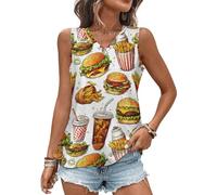 Fast Food Hamburger e bevande Canotte per le donne Estate Scollo a V T Shirt Trendy Senza Maniche Tee Loose Fit, Stile 4, XL