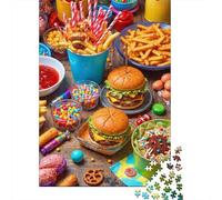 Fast Food Party Spread Recycled Cardboards Fast Food Feast Jigsaw Set for Adults, Relaxing Stress Relief, For Wall Decoration & Gifts, for Puzzle Lovers 52x38cm/1000pcs