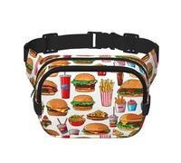 Fast Food Print Square Waist Purse Double Layer Fanny BagTrendy Viaggio Marsupio per uomini e donne, nero, Taglia unica