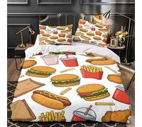 Fast Food Set Copripiumino microfibra ultra morbido 3 Pezzi stampa di 3D con federa Coon Snacks Set Di Copripiumino con federa per cuscini ariosa for bambini e adolescenti Super king（260x220cm）