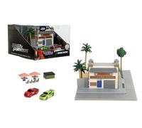 Fast & Furious Toretto's Market & Cafe Nanoscene & 2 auto pressofuse da 4,2 cm, giocattoli per bambini e adulti