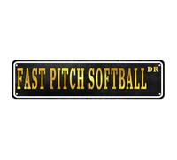 Fast Pitch Softball Metal Street Targa in latta vintage sottile 40,6 x 10,2 cm casa fattoria garage interno esterno
