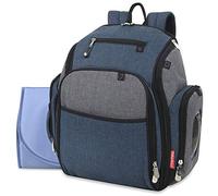 Fastfinder - Set di 3 borse per pannolini, zaino per mamme e papà, con fasciatoio e tasca per salviette, Blu, L, Zaino