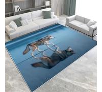 FASTLATE Tappeti Area Blu Animale Husky Lavabile Lavabile Non Slip Morbido Tappeto Area Pila Corta 180 X 240 Cm Per Soggiorno Camera Da Letto Decorazione Per La Casa Moquette,140 X 200 Cm