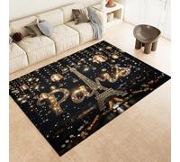 FASTLATE Tappeti Area Nera La Torre Dorata Di Peluche Lavabile E Soffice Tappetino Da Pavimento A Pila Corta Non Slitta,140 X 200 Cm