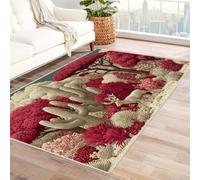 FASTLATE Tappeto con motivo floreale con design geometrico cactus per officina, sala hobby, superficie resistente, antimacchia, facile da pulire (rosso), 90 x 150 cm, rosso, 60 x 90 cm