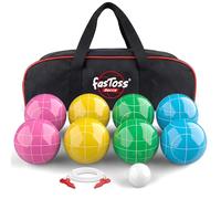 FASTOSS Set di bocce per giochi all'aperto in cortile, prato, spiaggia, completo di 8 bocce in resina solida, pallino, corda di misurazione e borsa per il trasporto, multicolore, per 2-8 giocatori