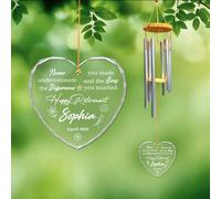 Fastpeace Carillon a vento personalizzato per pensionamento, ornamento a forma di cuore di cristallo, regalo di addio per collega, capo, amico, decorazione per la casa, regalo di simpatia per il