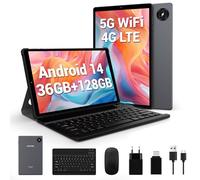 FASTWD 2025 Newest Tablet 10 Pollici Android 14,Tablet in offerta 4G LTE e 5G WiFi,36GB RAM 128GB ROM,1920x1200 incell,8000mAh,volto ID,con Tastiera e Mouse,Grigio