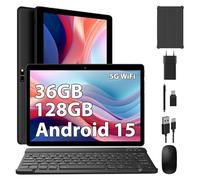 FASTWD Tablet Android 15,36GB+128GB/1TB Tablet 10 Pollici,8000mAh,1280 * 800 IPS,Widevine L1,Face ID/5G WiFi/BT5.0/OTG,Tablets in offerta con Tastiera,Mouse,Nero