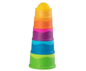 Fat Brain Toys Dimpl Stack Impila e Incastra, gioco sensoriale educativo di 5 coppette da impilare, schiaccia la bolla superiore in silicone alimentare, adatto dai 6 mesi