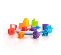 Fat Brain Toys Plugzy Gioco educativo sensoriale Impila e Incastra, 6 diverse forme e colori da abbinare tra loro, con cappuccio in silicone alimentare, diversi modi di giocare, adatto dai 10 mesi