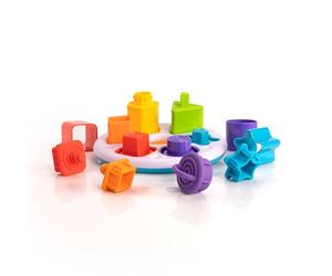 Fat Brain Toys Plugzy Gioco educativo sensoriale Impila e Incastra, 6 diverse forme e colori da abbinare tra loro, con cappuccio in silicone alimentare, diversi modi di giocare, adatto dai 10 mesi