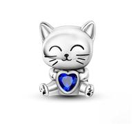 Fat Cat Hugging Heart Beads Charm, 925 Sterling Silver Charm Bracelet Accessory, Compatible with Pandora Bracelet Neckalce