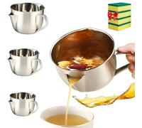 Fat Separator with Dual Spout Design,Stainless Steel Gravy Separator and Oil Strainer with Cool-Touch Handle, Grease Separator for Broth, Soup, Stew & Cooking for Home Kitchen (M)