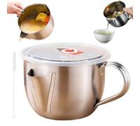 Fat Separator with Dual Spout Design, Stainless Steel Gravy & Soup Oil Separator Cup with Cool-Touch Handle, for Broth, Soup, Stew, Hot Pot (with Lid)
