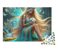 Fata della Foresta Puzzle per Adulti Puzzle 1000 Pezzi Ali Blu Verdi Puzzle per Famiglia Relax Decorazione Regalo 70x50cm/1000pcs