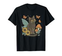 Fata Gatto con Girasoli Funghi e Farfalle Art Maglietta