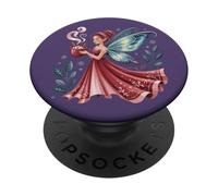 Fata invernale fantasia con ali blu e vestito rosso PopSockets PopGrip Adesivo