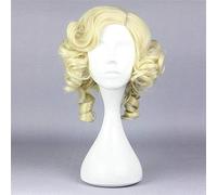Fata Madrina Cosplay Parrucca Cenerentola Breve Riccia Bionda Oro Fibra Resistente Al Calore Capelli Sintetici Per Adulti Taglia Unica 016G