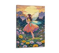 Fata nel campo di fiori, stampa artistica, poster fantasy, immagine su tela unica, decorazione artistica per soggiorno, poster decorativo da parete su tela e stampa artistica per famiglia moderna