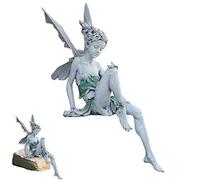 Fata Seduta - Statua Ornamento da Giardino in Resina, Grigio 22cm - Scultura Decorativa per Esterni, Interni e Cortili