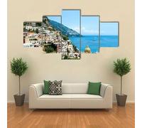 FatAco 5 Pcs Stampe su tela Positano Città sulla Costiera Amalfitana Pittura moderna su tela Poster Arte murale Camera da letto Decorazione ufficio casa (senza cornice)