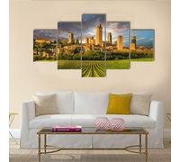 FatAco 5 Pezzi Quadri Moderni Soggiorno Vigneti di San Gimignano In Toscana Arte Quadro Su Tela Decorazioni Camera Da Letto Bagno Cucina Ufficio Sala Da Pranzo (senza cornice)