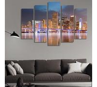 FatAco 5 Pezzi Tela Stampa Pittura Skyline panoramico di Miami Modelli moderni Home Decor Wall Art per camera da letto camera d'albergo