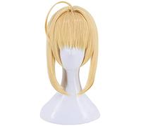 Fate/Extra (Nero Claudius) Anime Cosplay Parrucche a rete rosa con frangia Fibra resistente al 100% alle alte temperature Capelli corti lisci dorati 14 pollici